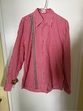 Men's Red Gingham Button-Down Shirt with Contrast Stripe made in Italy